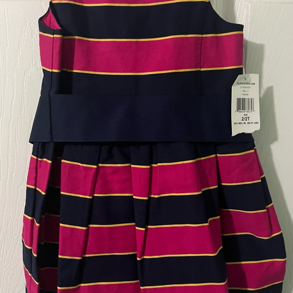 Brand New Ralph Lauren Striped Pink, Yellow and Navy Dress